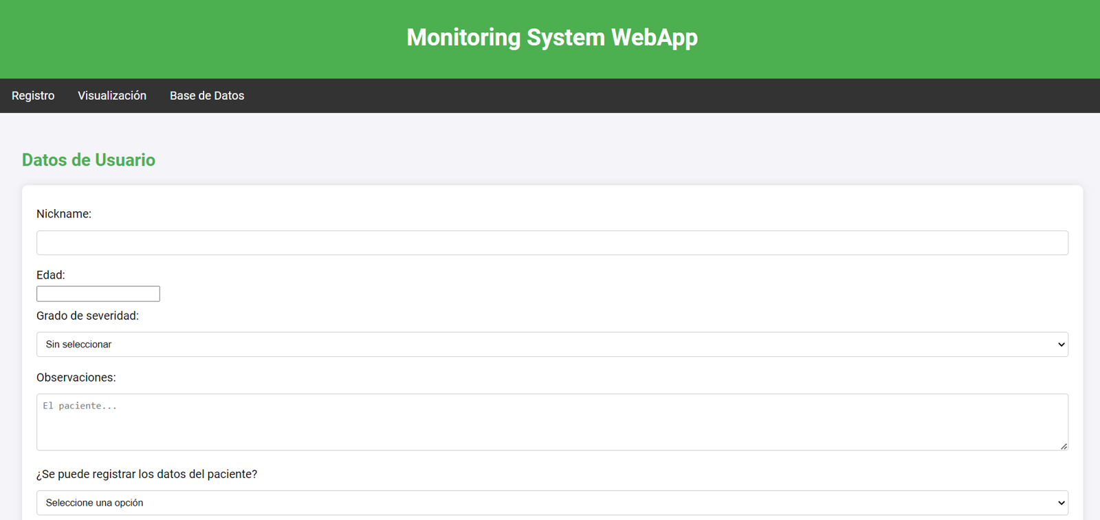 Interfaz de usuario del software de monitoreo